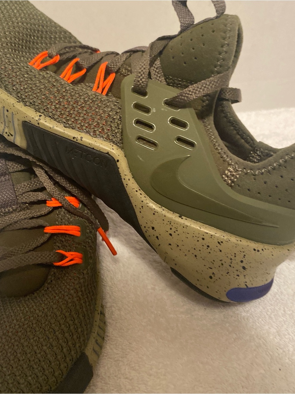 Women’s Olive Green Athletic Sneakers with Orange Accents size 6